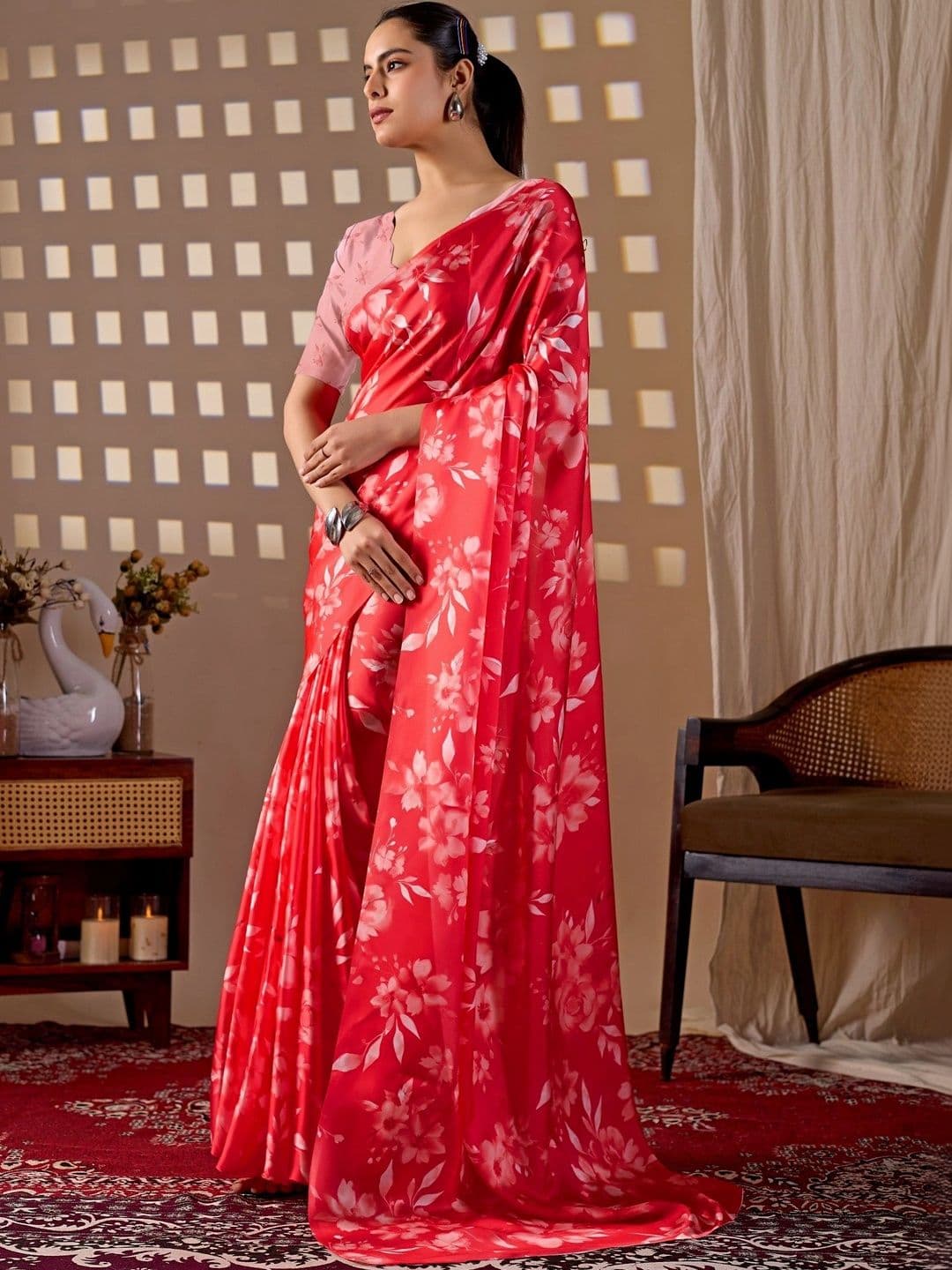 LeeliPeeri Designer Floral Satin Designer Saree thumbnail 3