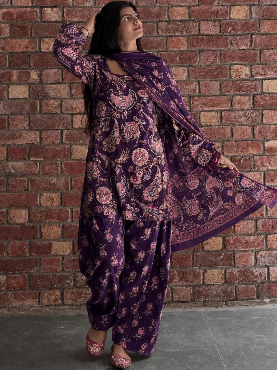 GoSriKi Women Ethnic Motifs Printed Regular Kurta with Patiala & With Dupatta - view 1