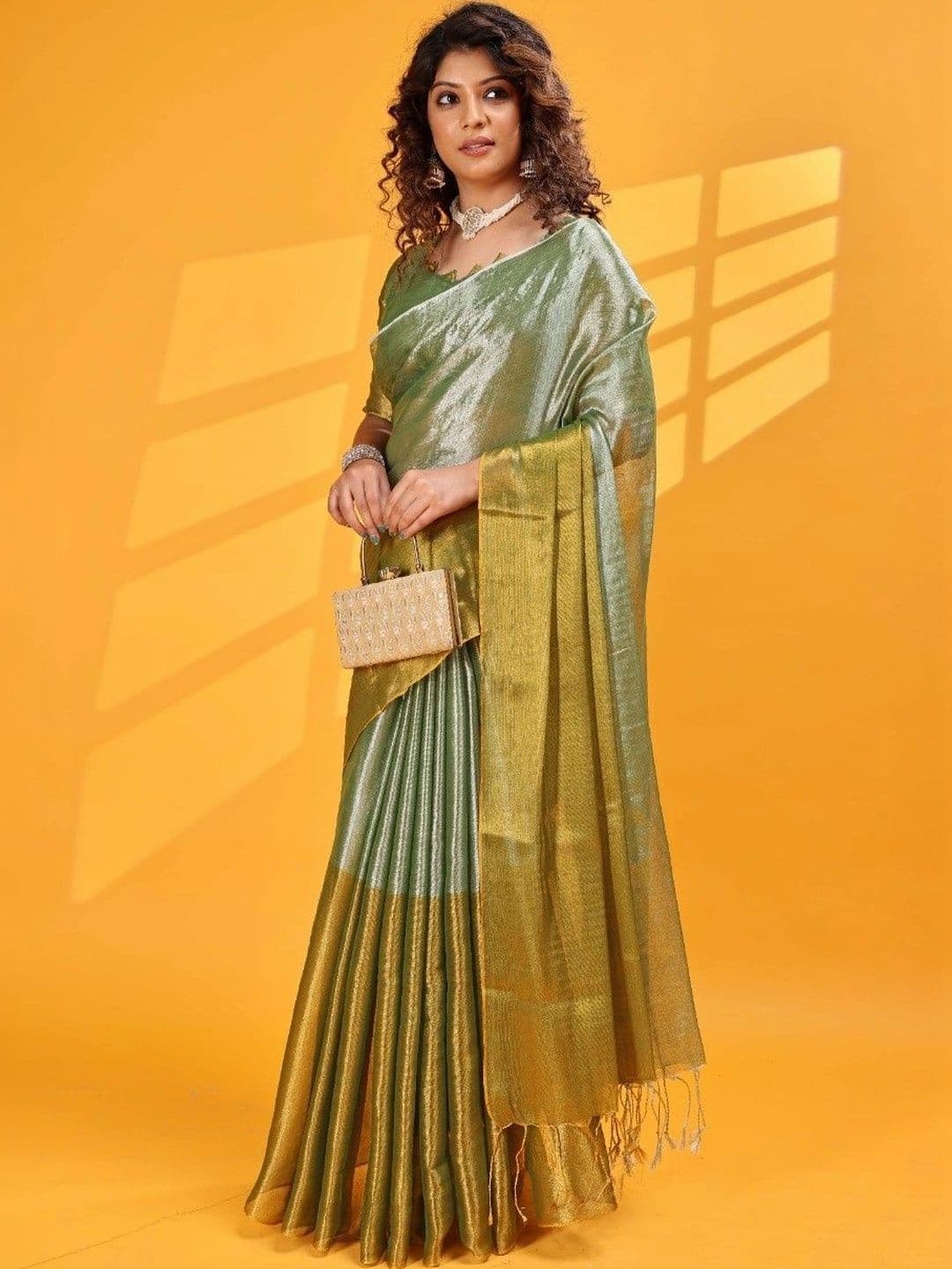 aeriebier Woven Design Zari Tissue Chanderi Saree thumbnail 2