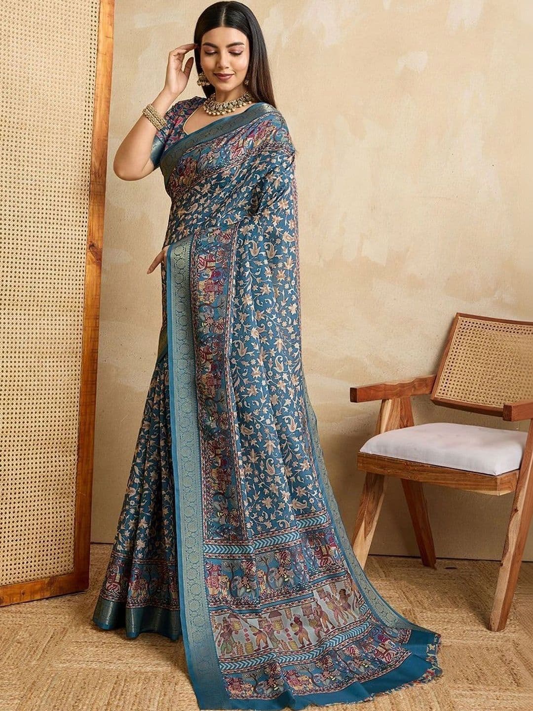 Moda Rapido Kalamkari Zari Silk Blend Designer Saree - view 1