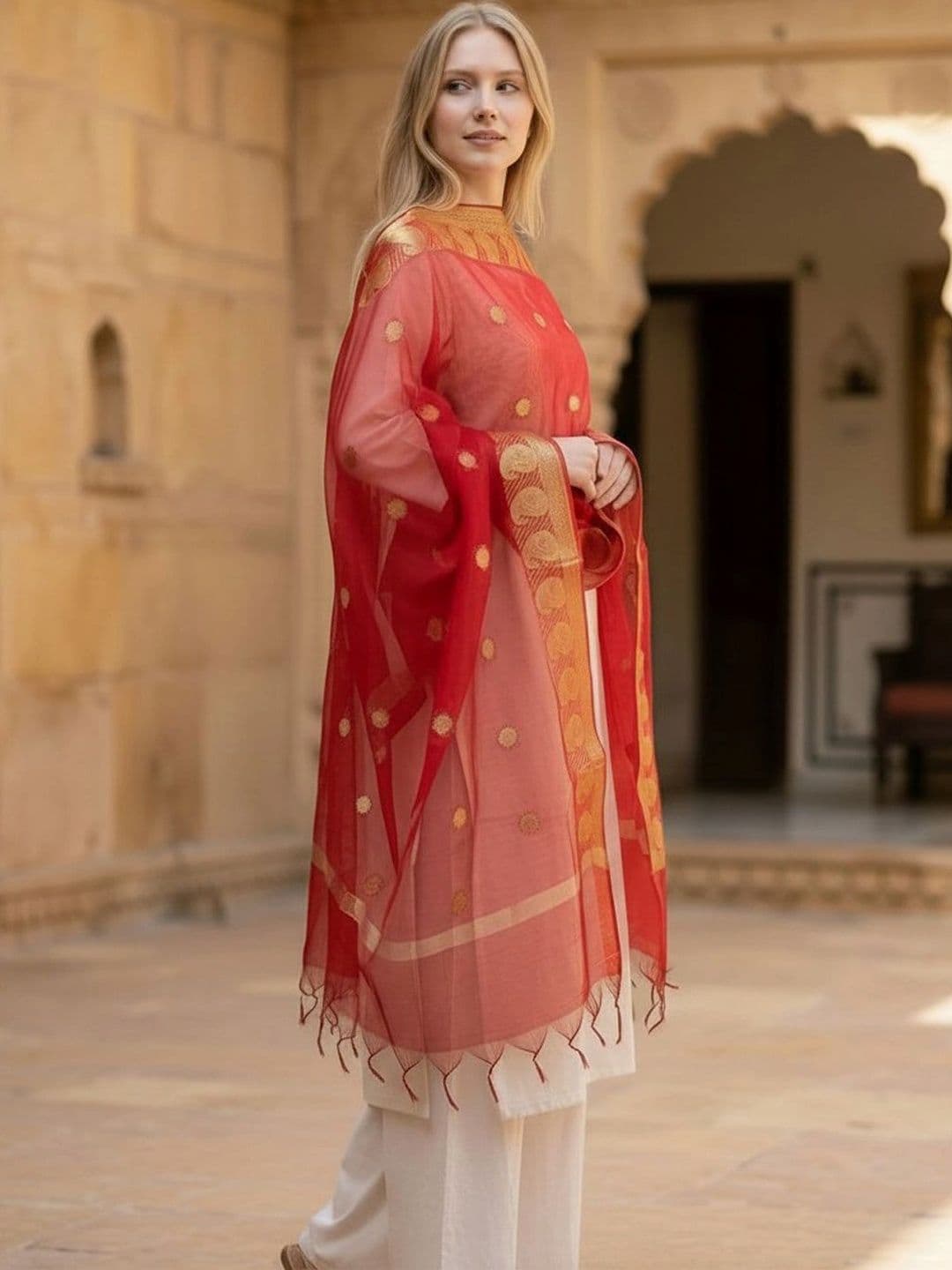 STUTI FASHION Ethnic Motifs Woven Design Art Silk Dupatta with Zari thumbnail 3