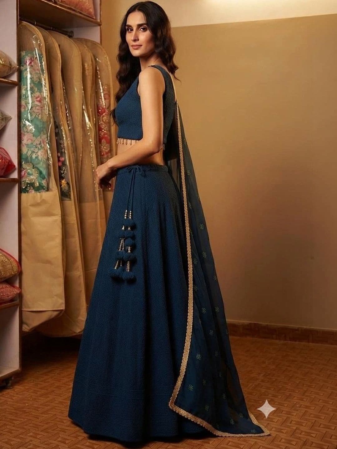 Indi Kal Embellished Thread Work Ready to Wear Lehenga & Blouse With Dupatta thumbnail 2