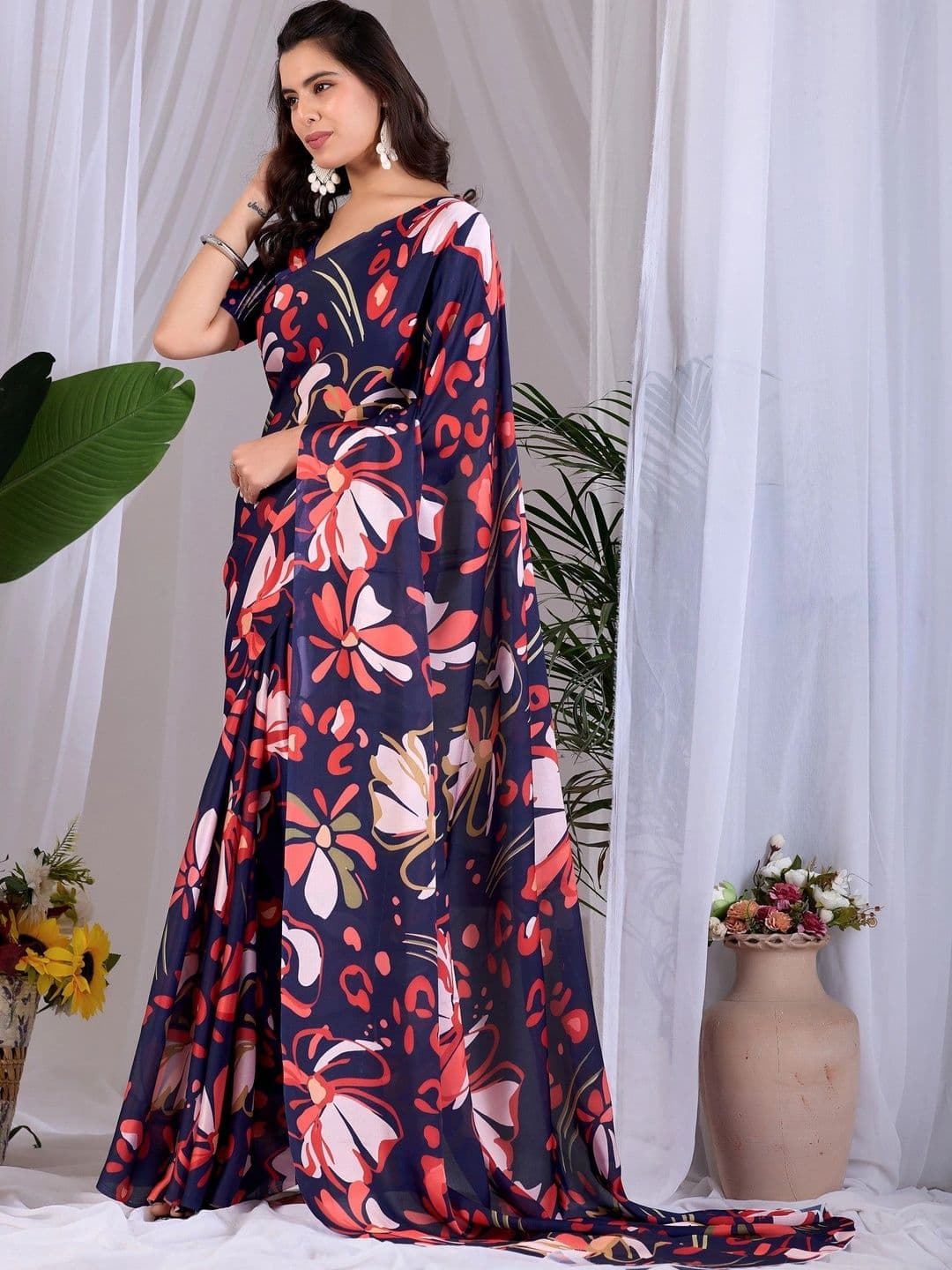 LeeliPeeri Designer Floral Satin Designer Saree thumbnail 7