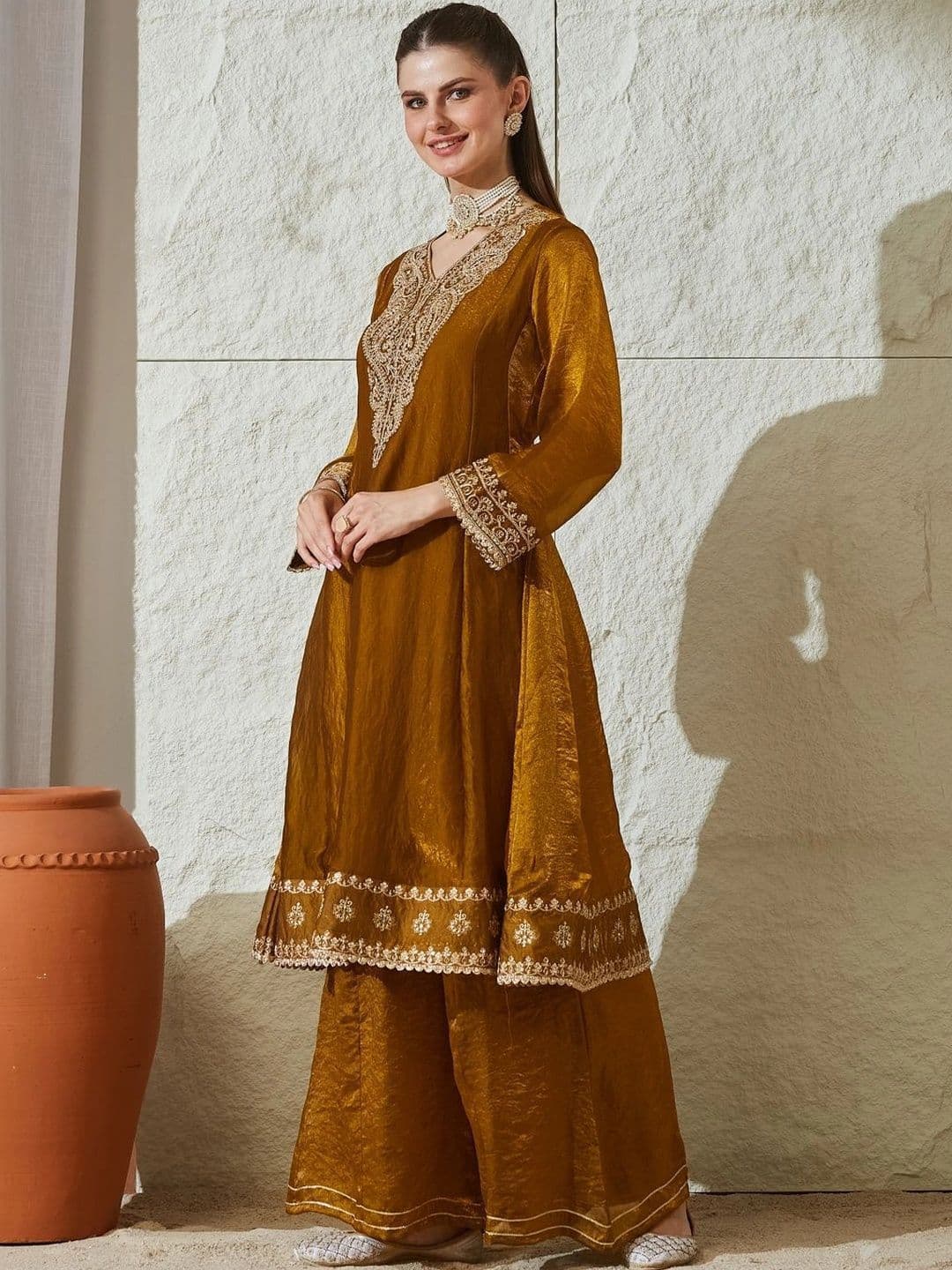 MOKOSH Women Embroidered Anarkali Kurta and Palazzo Set with Dupatta thumbnail 6