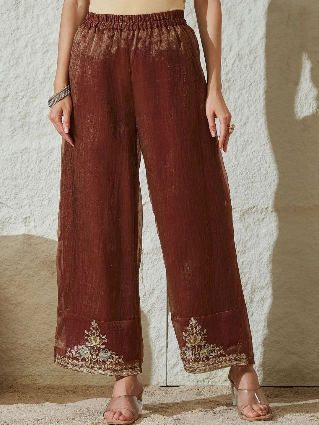MOKOSH Women Ethnic Motifs Embroidered Regular Pure Silk Kurta with Palazzos & Dupatta thumbnail 3