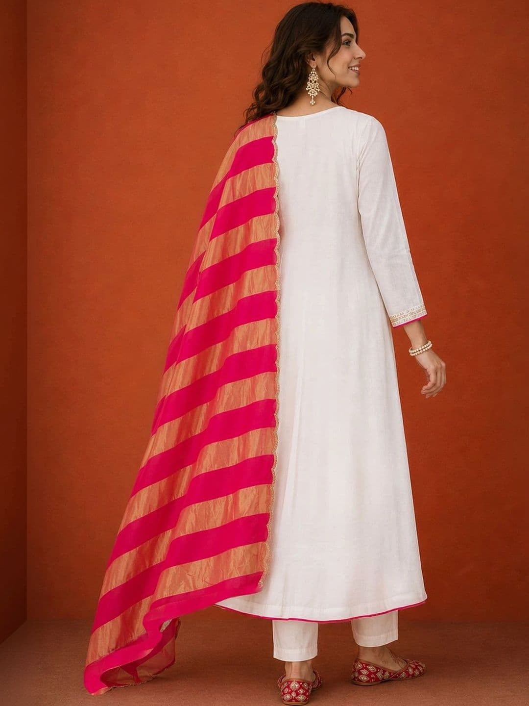 Sangria Women Floral Embroidered Regular Chanderi Silk Kurta with Trousers & With Dupatta thumbnail 4