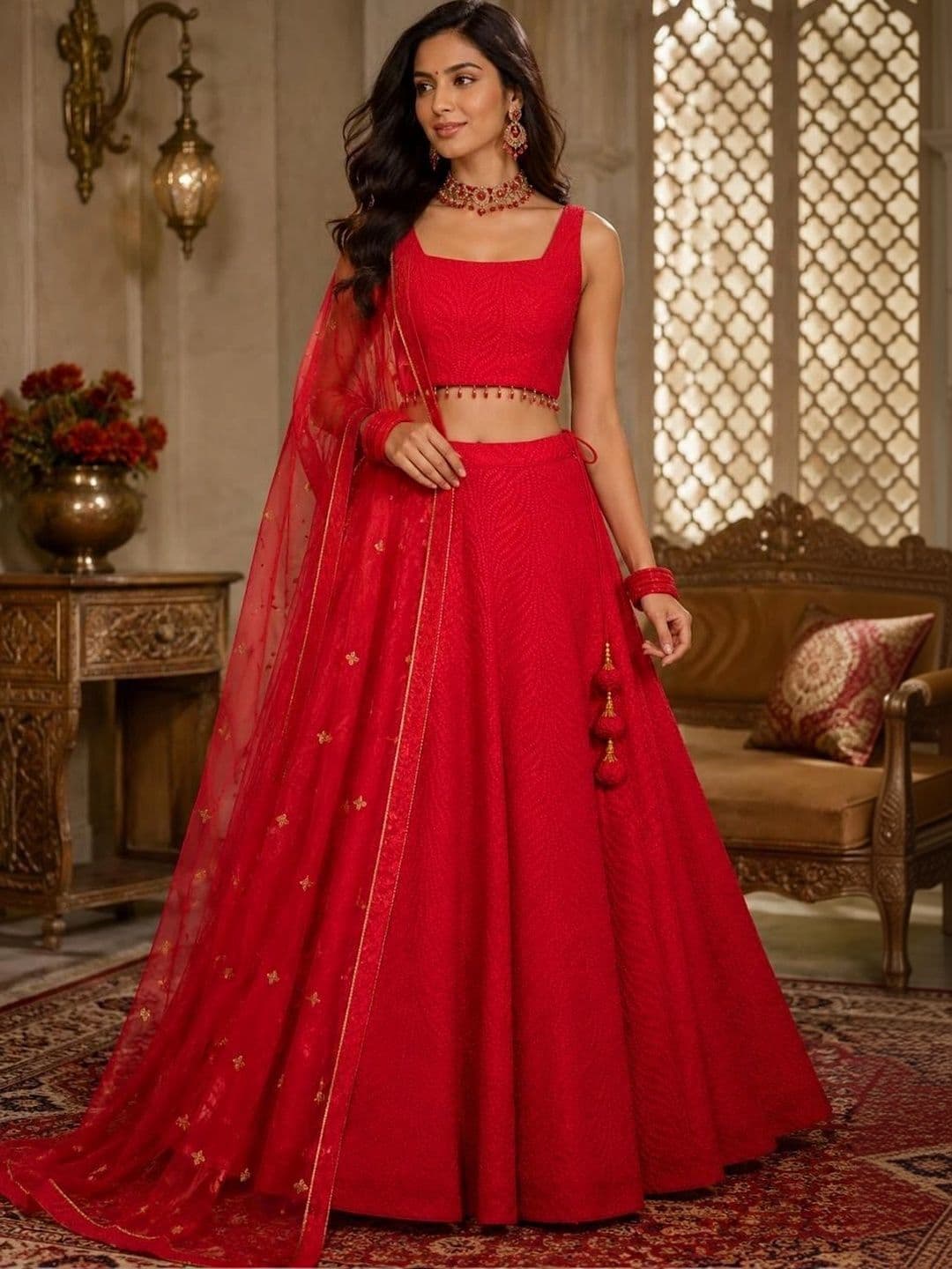 Indi Kal Embroidered Thread Work Ready to Wear Lehenga & Blouse With Dupatta - view 1