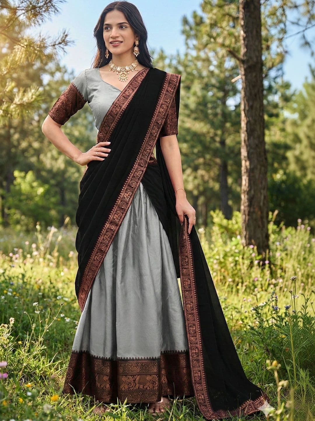 HERE&NOW Unstitched Lehenga & Blouse With Dupatta thumbnail 2
