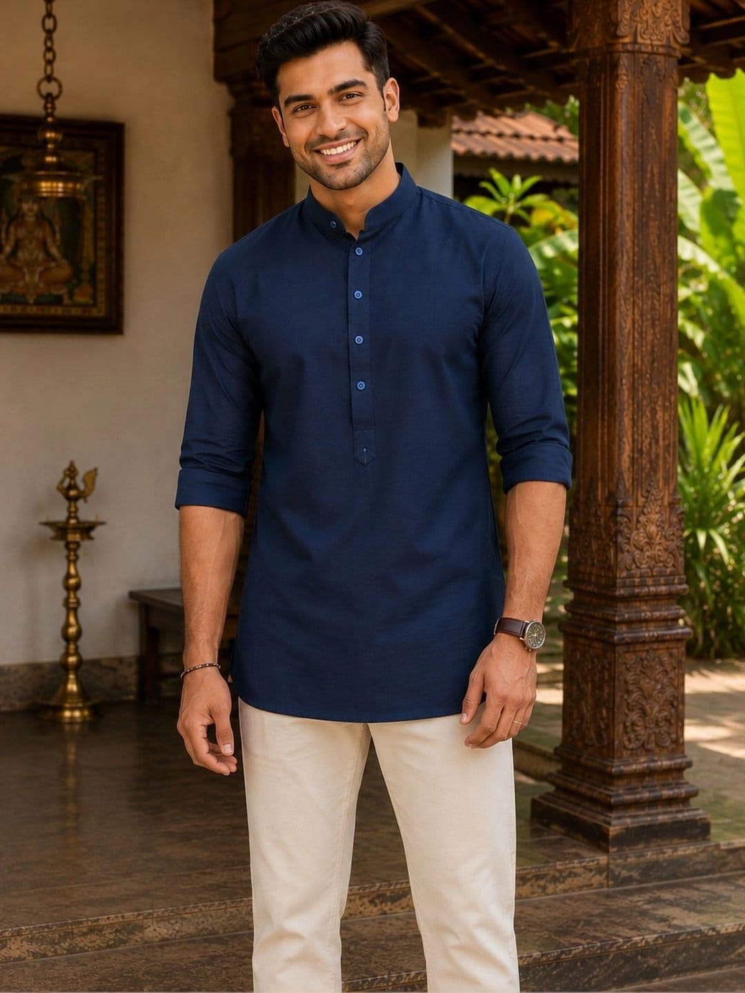 HERE&NOW Men Edgy Mandarin Collar Straight Kurta - view 1