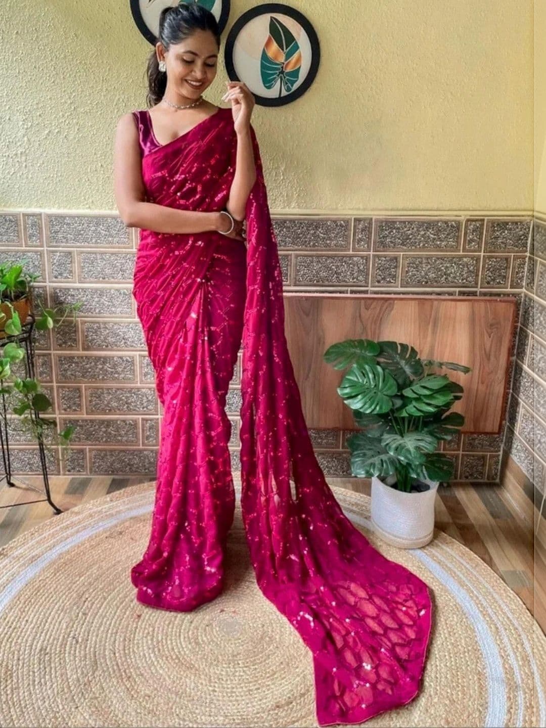 Mitera Embellished Sequinned Poly Georgette Designer Saree thumbnail 5