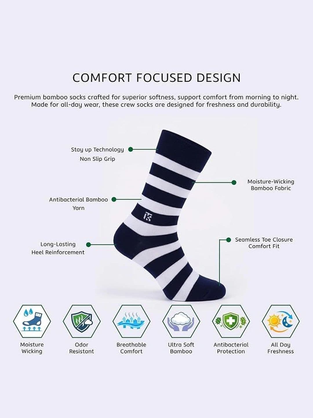 Kikitoes Men Pack of 2 Assorted Striped Calf Length Socks thumbnail 3