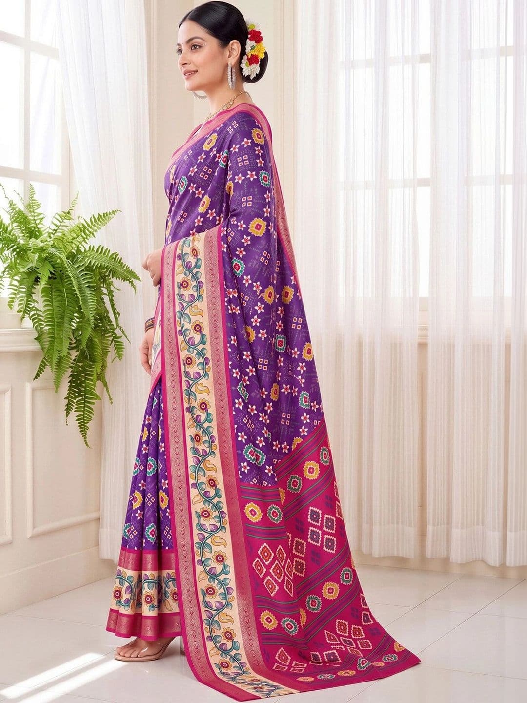 Anouk Ethnic Motifs Silk Blend Designer Patola Saree thumbnail 4