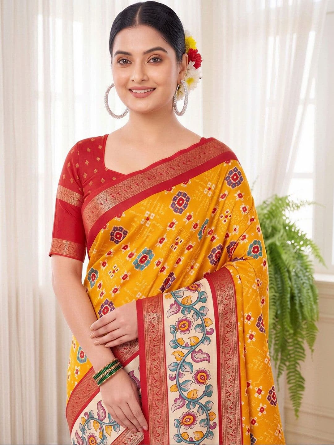 Anouk Ethnic Motifs Silk Blend Designer Patola Saree thumbnail 3