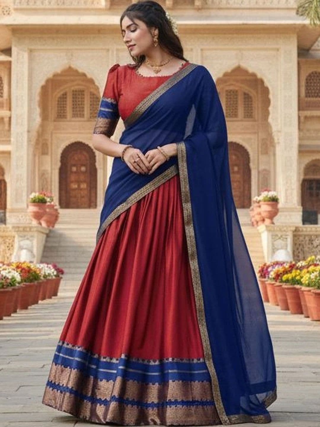 all about you Women Unstitched Lehenga & Blouse With Dupatta thumbnail 2