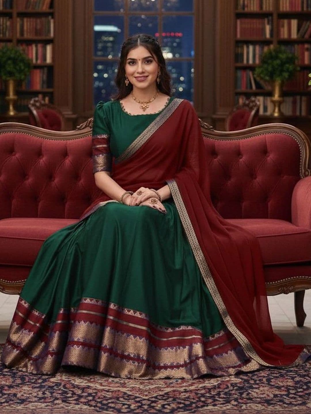 HERE&NOW Unstitched Lehenga & Blouse With Dupatta thumbnail 4