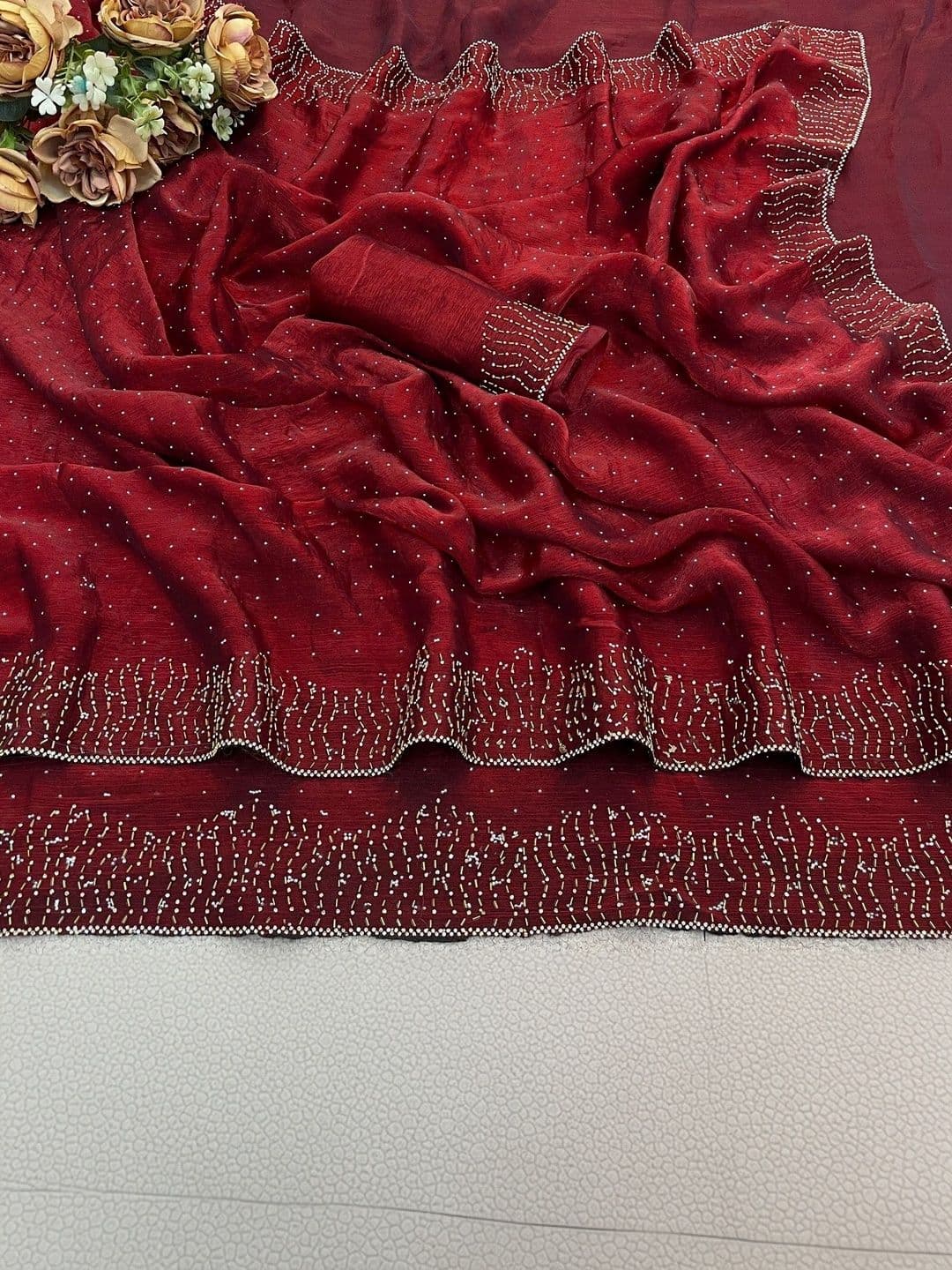 shreevali creation Embellished Beads and Stones Pure Chiffon Saree thumbnail 4