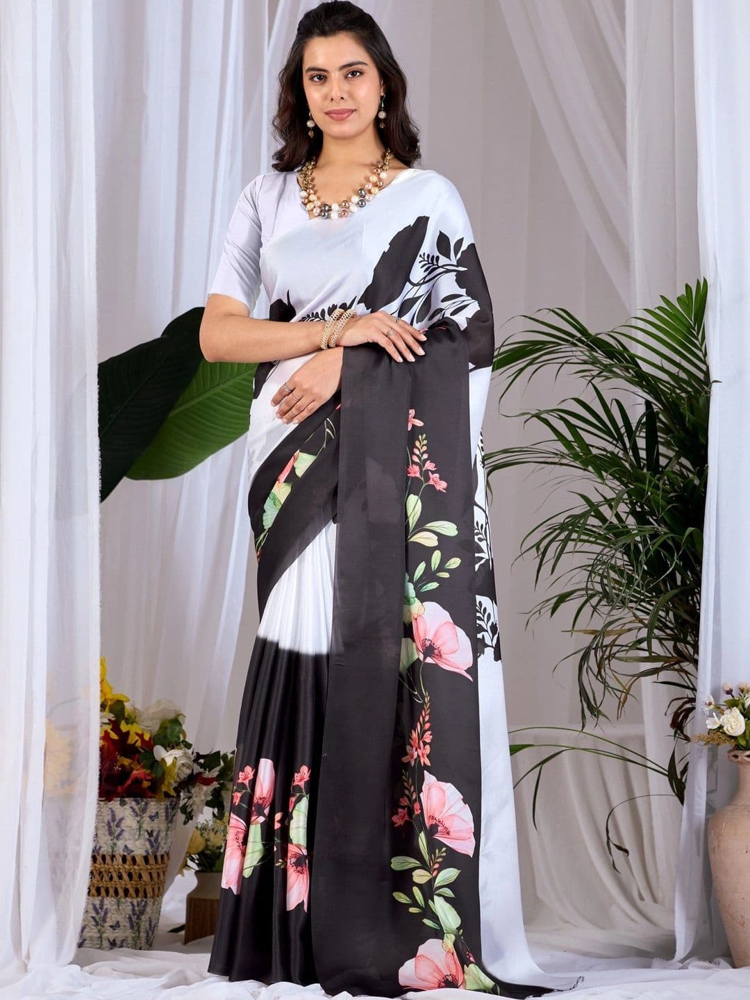 LeeliPeeri Designer Floral Satin Designer Saree - view 1