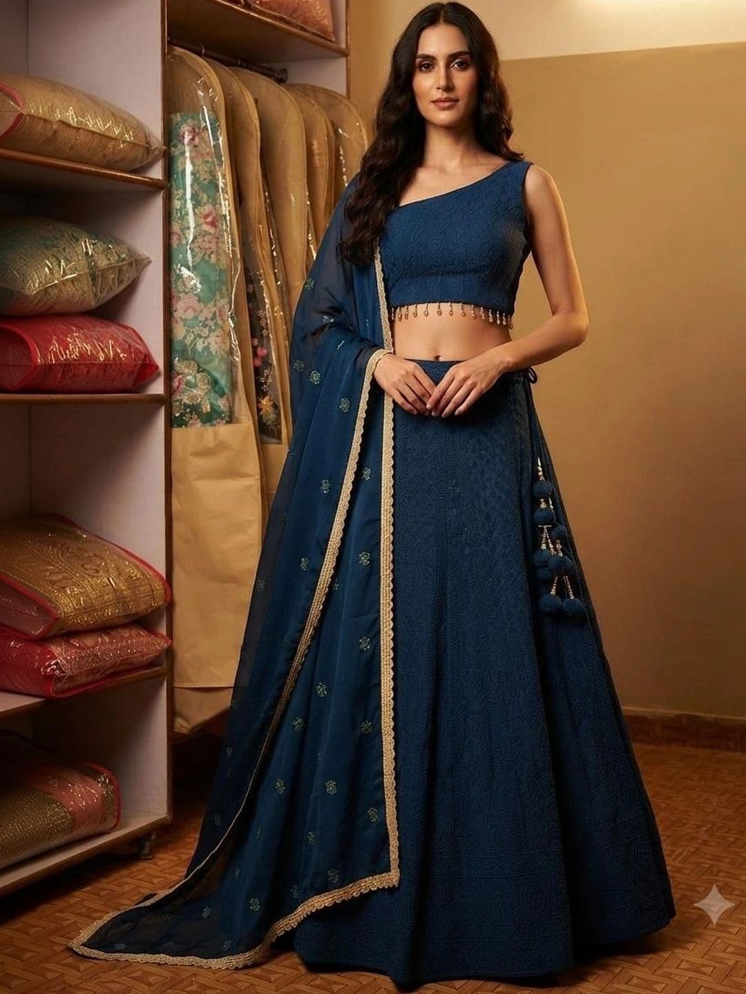 Indi Kal Embellished Thread Work Ready to Wear Lehenga & Blouse With Dupatta - view 1