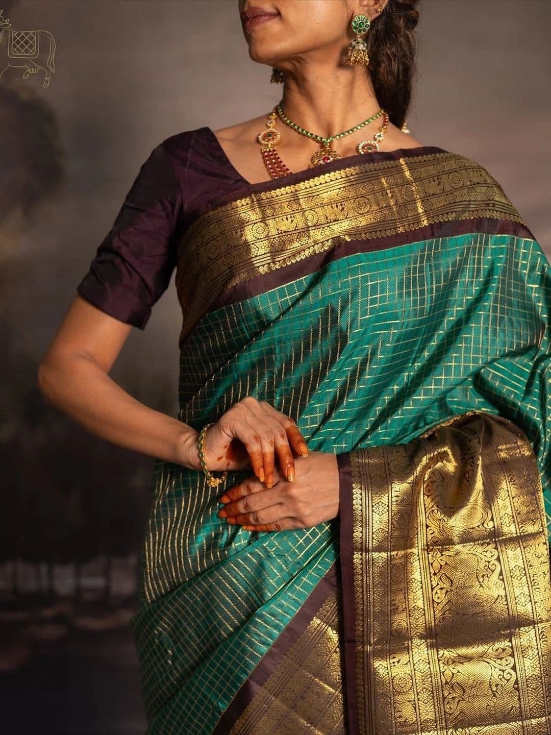 ZELLURE Kalamkari Zari Art Silk Kanjeevaram Saree thumbnail 3