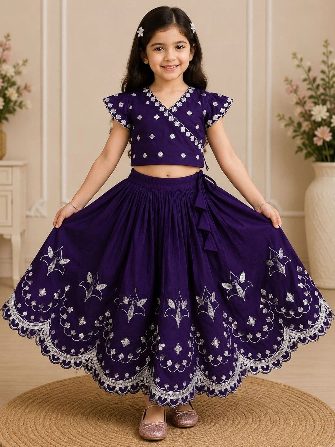 KALINI Girls Embroidered Thread Work Ready to Wear Lehenga & - view 1