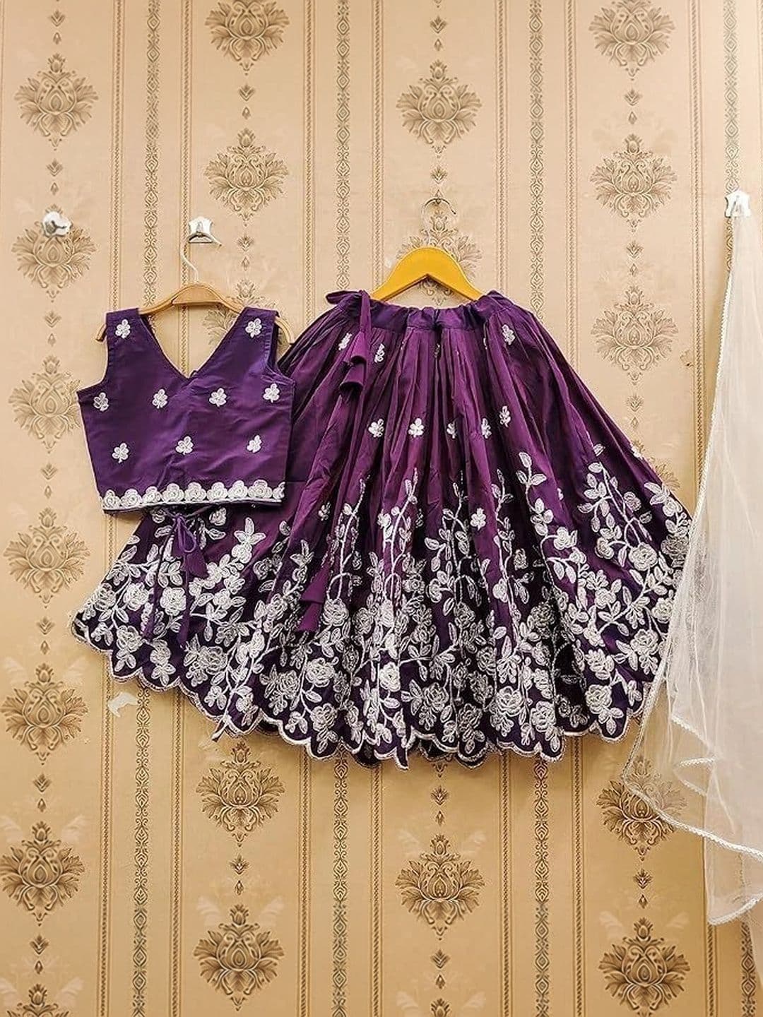 KALINI Girls Embroidered Thread Work Ready to Wear Lehenga & Blouse With Dupatta thumbnail 4