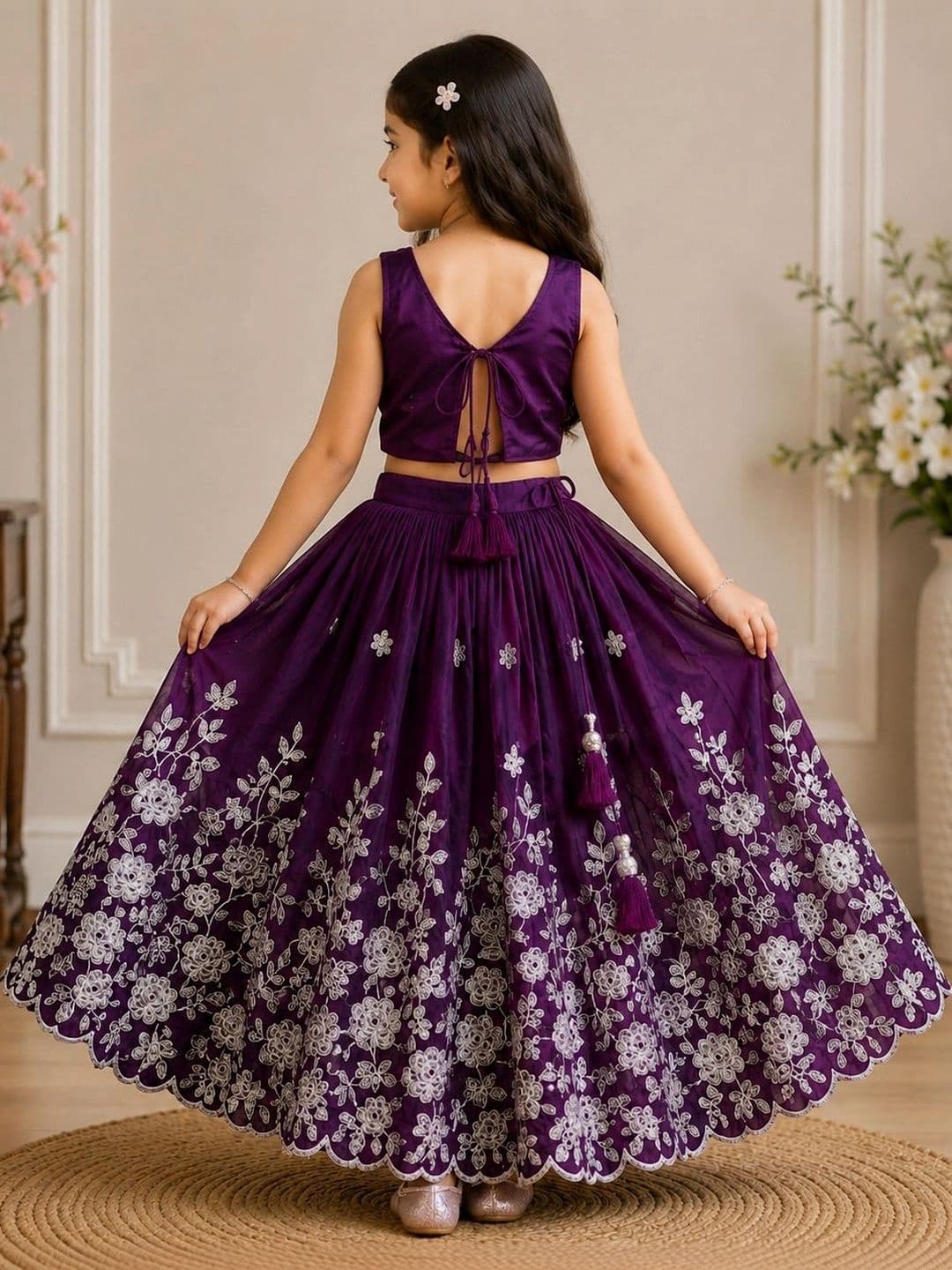 KALINI Girls Embroidered Thread Work Ready to Wear Lehenga & thumbnail 6