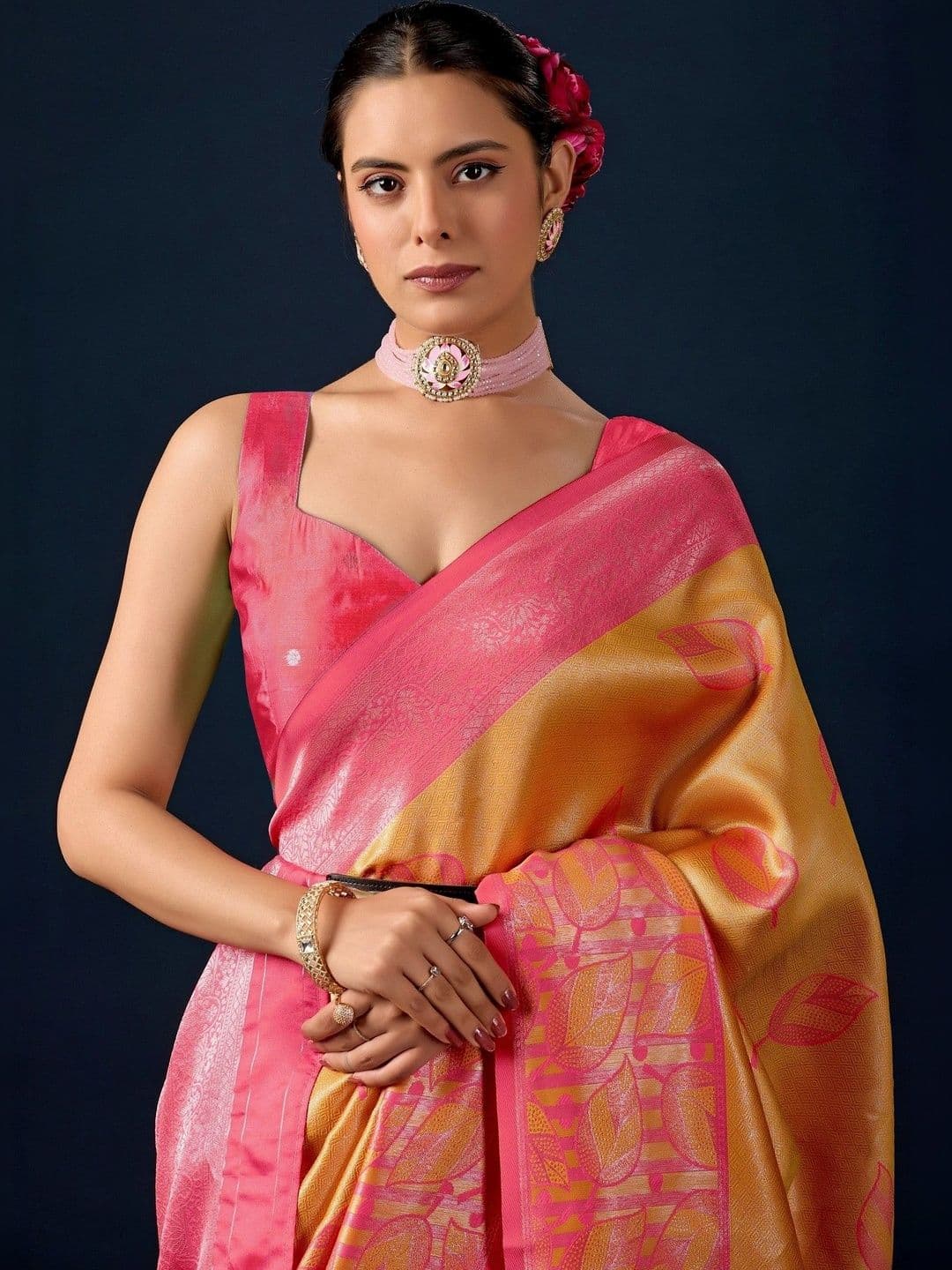 ERIKA Woven Design Zari Silk Blend Designer Banarasi Saree thumbnail 7