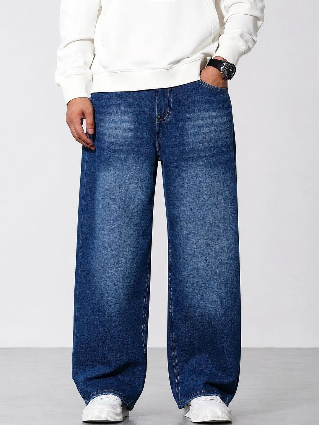 PINKLIT Men Wide Leg Mid-Rise Medium Shade Jeans - view 1