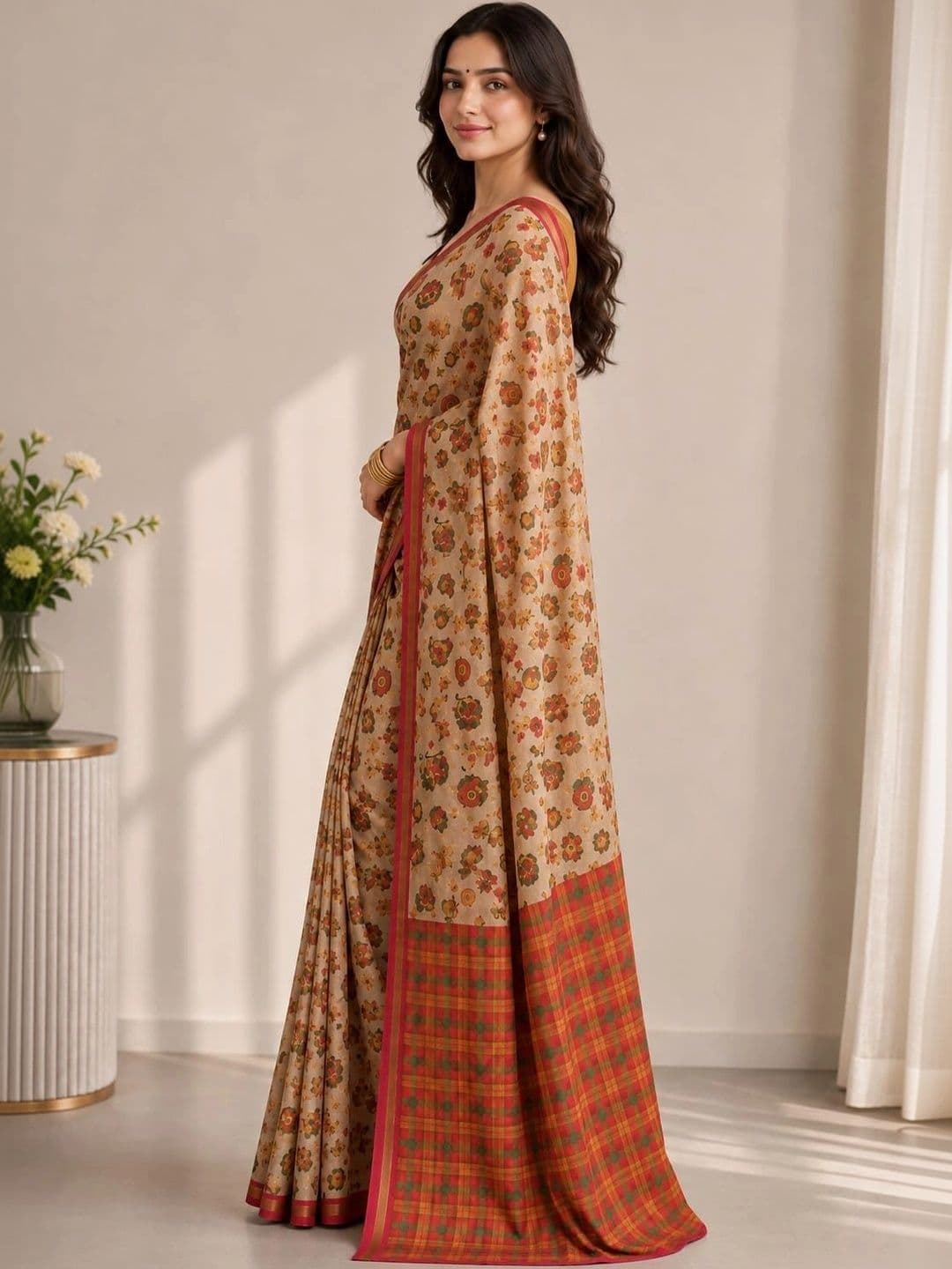 SHRIJAMYAHAM Floral Linen Blend Saree thumbnail 2