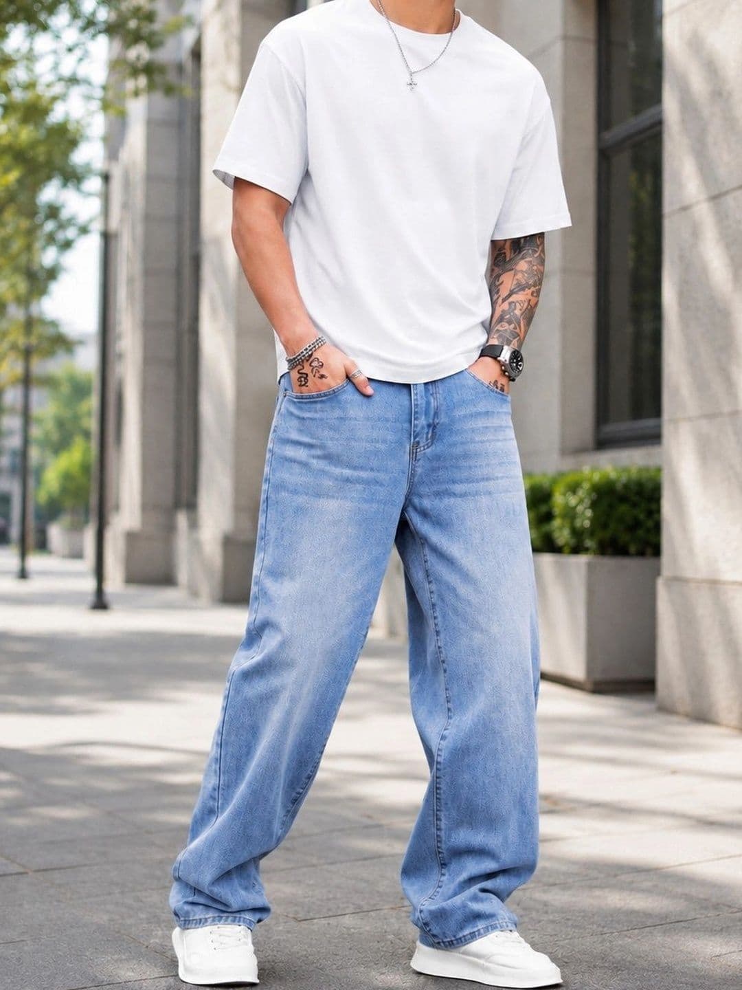 PINKLIT Men Wide Leg Mid-Rise Light Fade Jeans - view 1