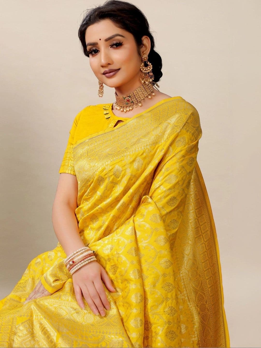 Dhaaga Ghar Women Woven Design Zari Art Silk Banarasi Saree thumbnail 4