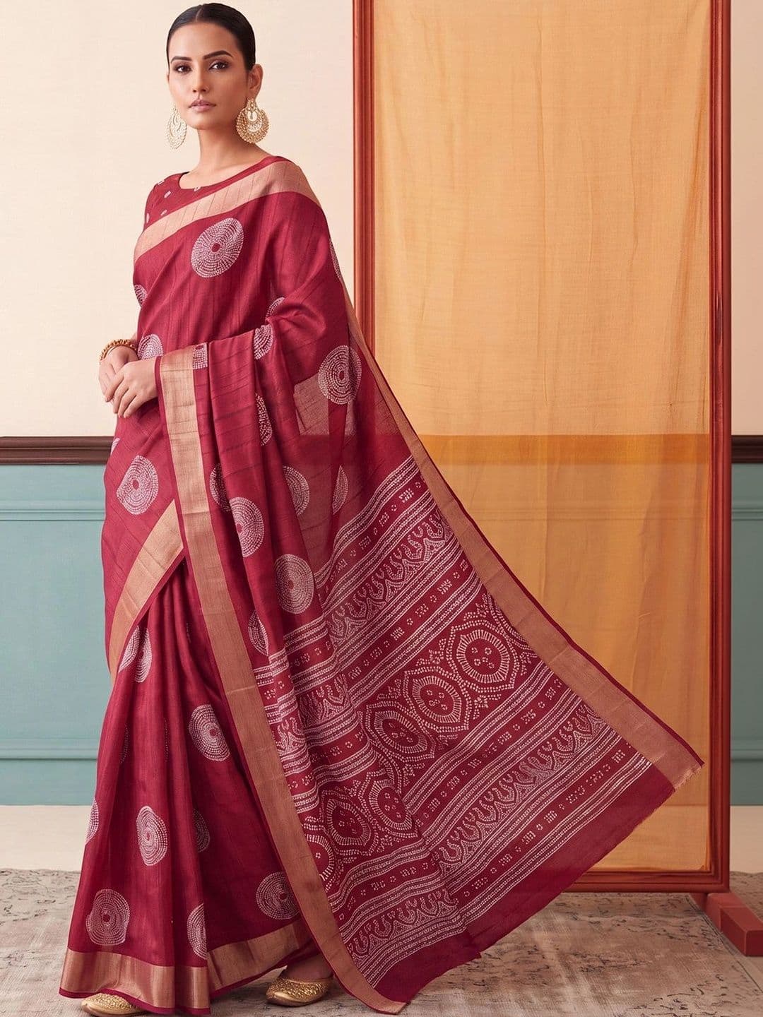 Anouk Bandhani Zari Silk Blend Designer Block Print Saree thumbnail 7