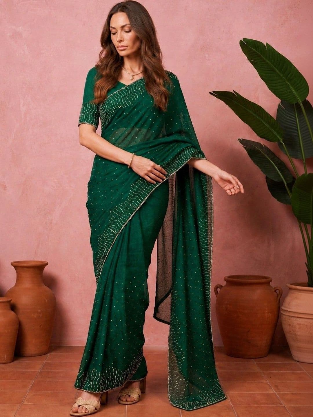 shreevali creation Embellished Beads and Stones Pure Chiffon Saree thumbnail 6