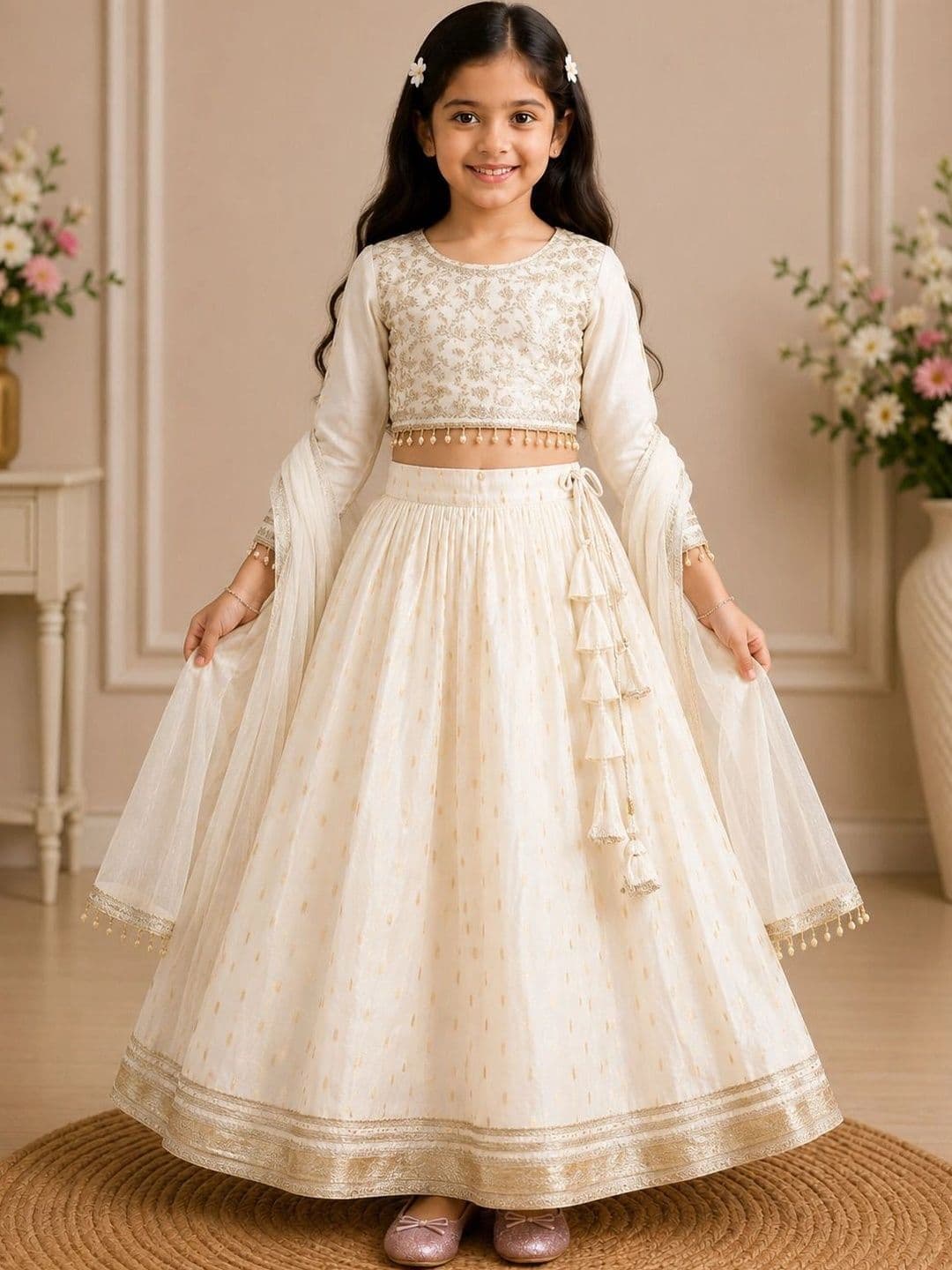 KALINI Girls Embroidered Sequinned Ready to Wear Lehenga & Blouse With Dupatta - view 1