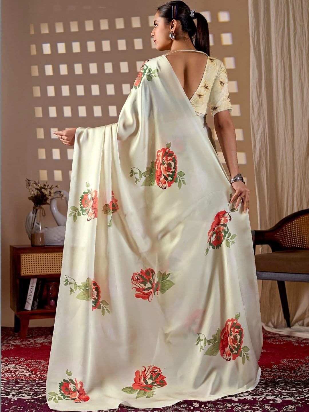 LeeliPeeri Designer Floral Satin Designer Saree thumbnail 5