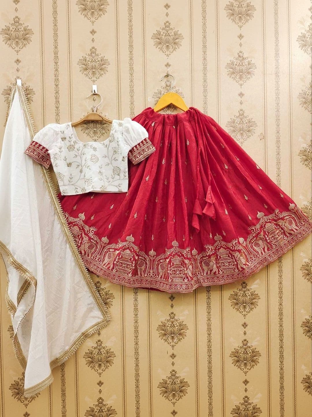 KALINI Girls Embroidered Thread Work Ready to Wear Lehenga & Blouse With Dupatta thumbnail 4