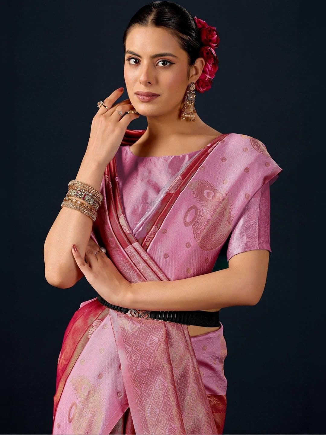 ERIKA Woven Design Zari Silk Blend Designer Banarasi Saree thumbnail 6