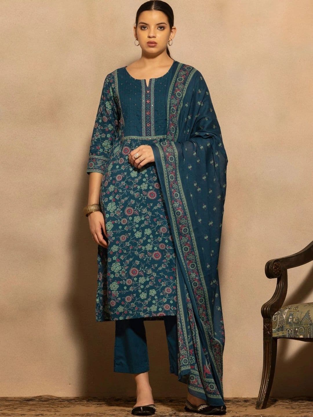 Sabhyata Women Floral Printed Regular Kurta with Trousers & With Dupatta - view 1