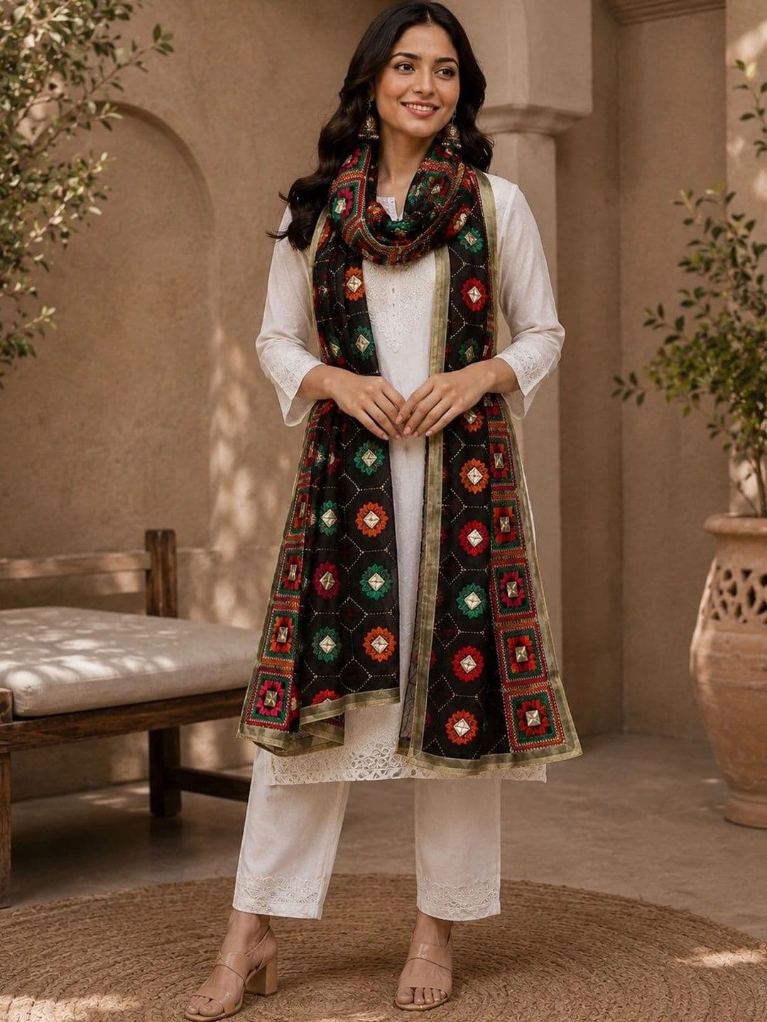 STUTI FASHION Ethnic Motifs Embroidered Dupatta with Thread Work thumbnail 2