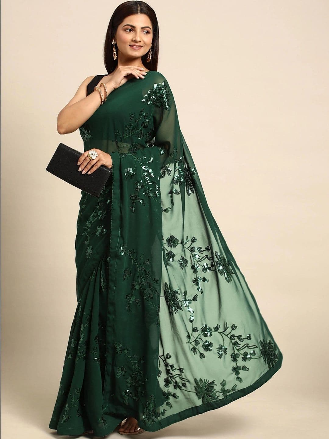 Mitera Embellished Sequinned Poly Georgette Designer Saree - view 1