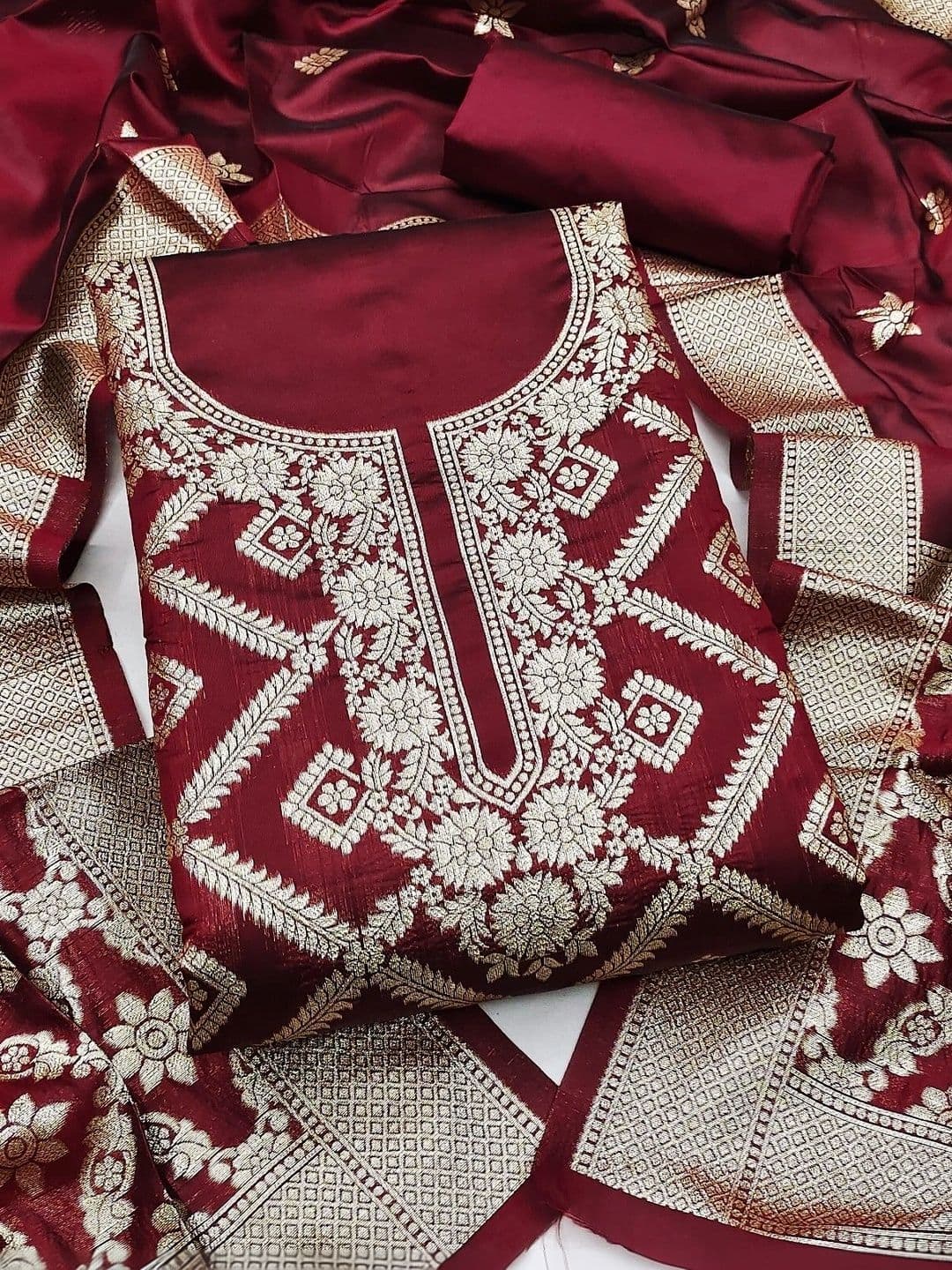 Milvia Art Silk Unstitched Dress Material - view 1