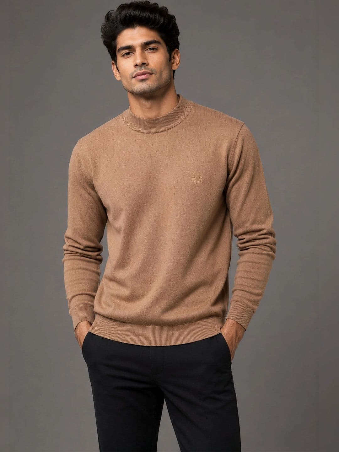 Roadster Men Solid High-Neck Regular-Fit Knitted Sweater - view 1