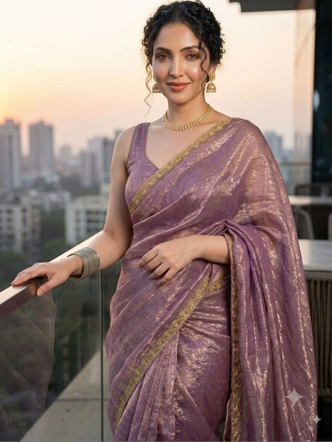 Akshmi Creation Striped Zari Supernet Saree thumbnail 3