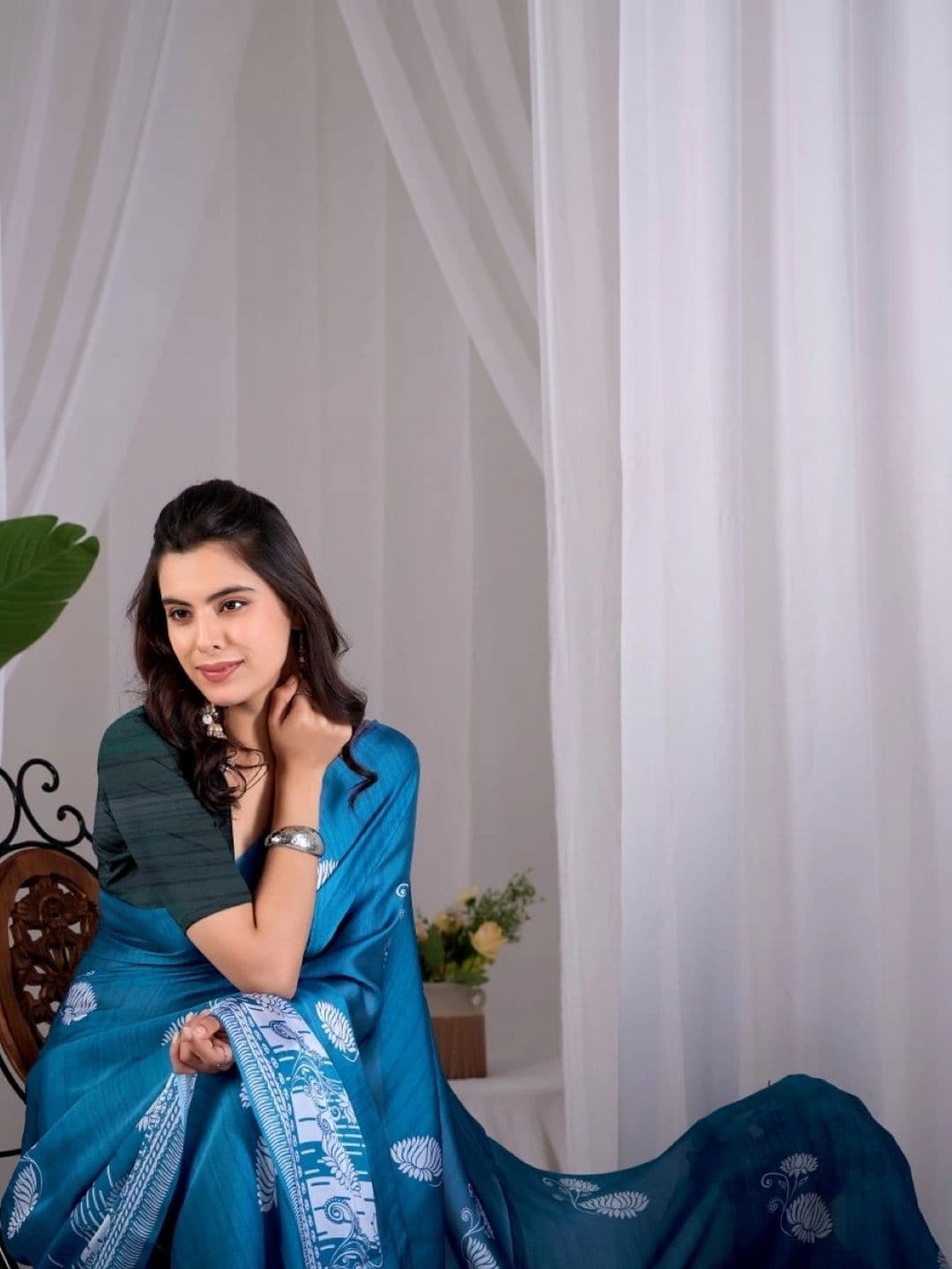 LeeliPeeri Designer Floral Satin Designer Saree thumbnail 5