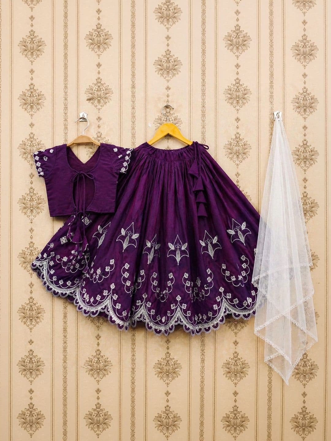 KALINI Girls Embroidered Thread Work Ready to Wear Lehenga & Blouse With Dupatta thumbnail 3
