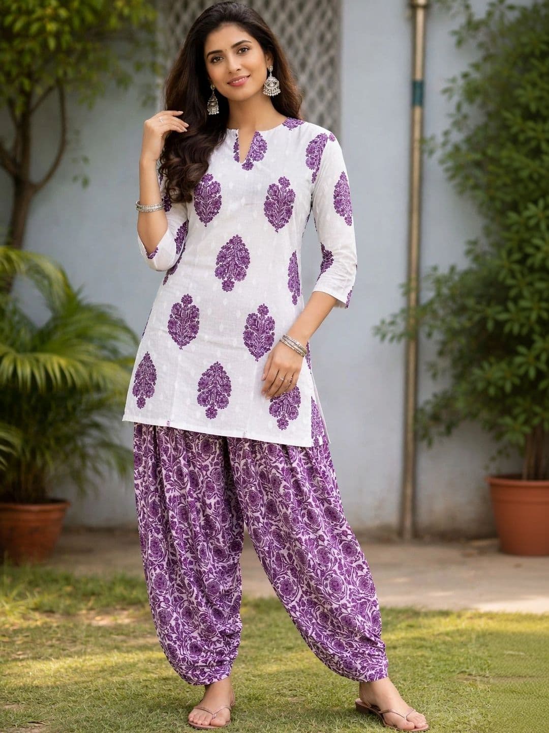 AAYUFAB Women Ethnic Motifs Printed Regular Pure Cotton Kurta with Patiala - view 1