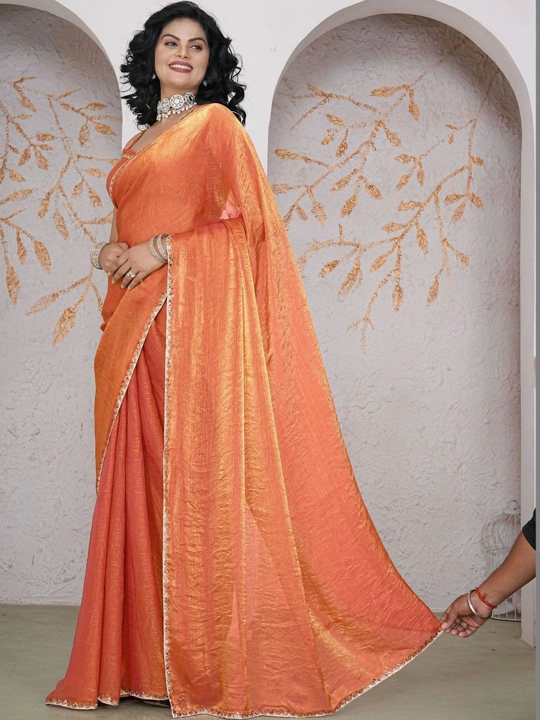 aeriebier Woven Design Zari Tissue Muga Saree thumbnail 3