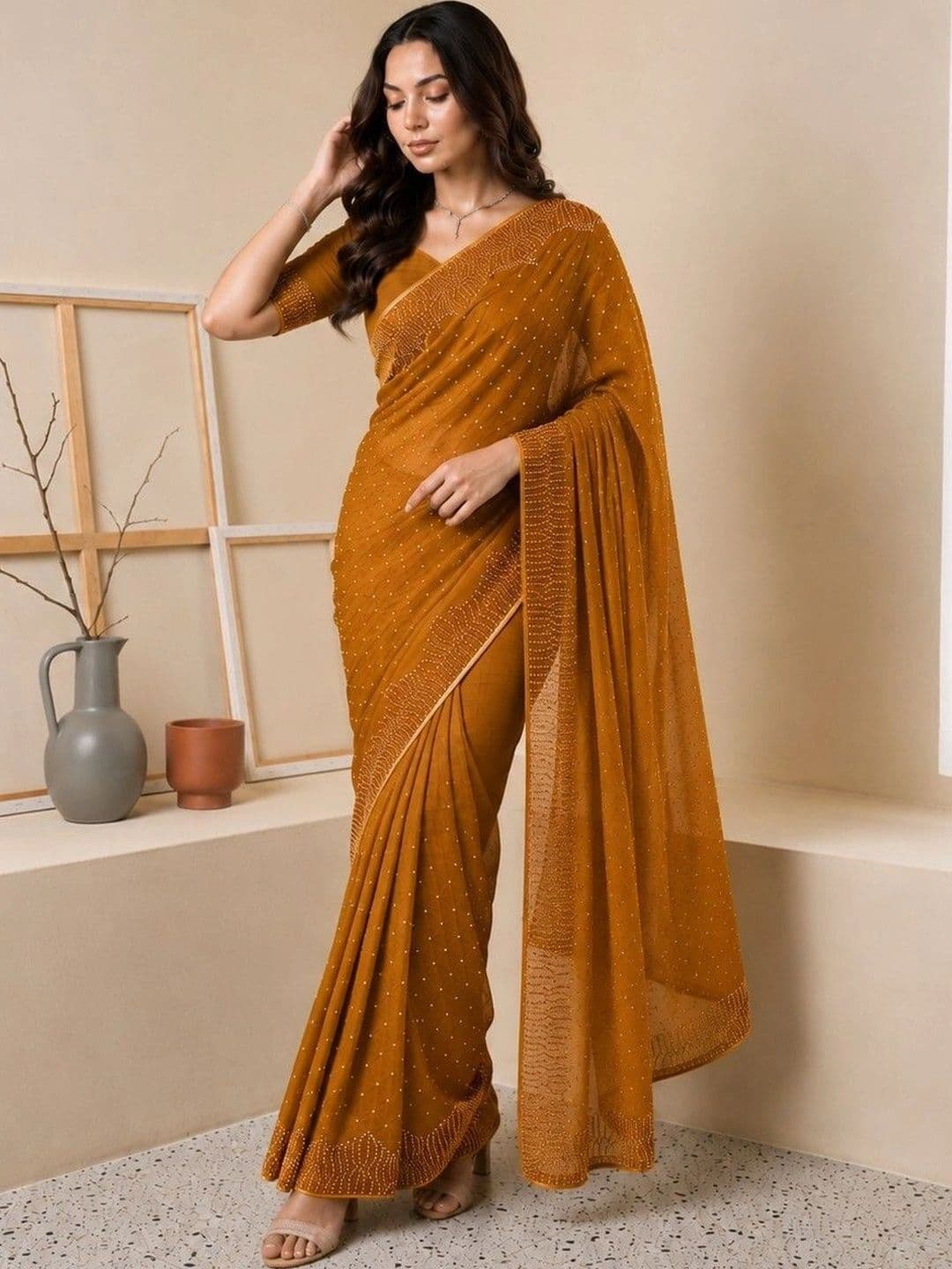 shreevali creation Embellished Embroidered Pure Chiffon Saree thumbnail 4