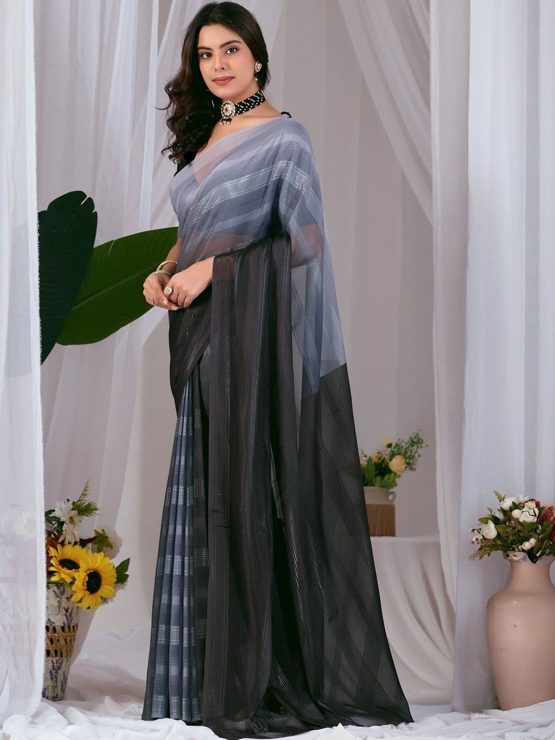 LeeliPeeri Designer Ombre Poly Georgette Designer Saree thumbnail 2