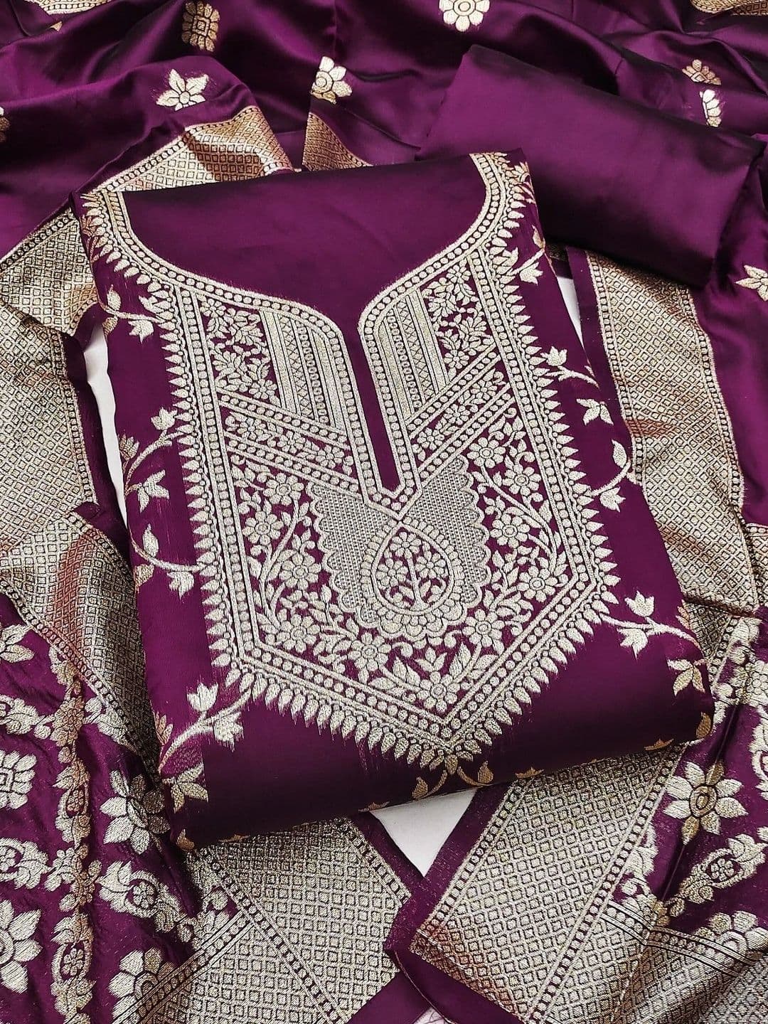Milvia Art Silk Unstitched Dress Material - view 1